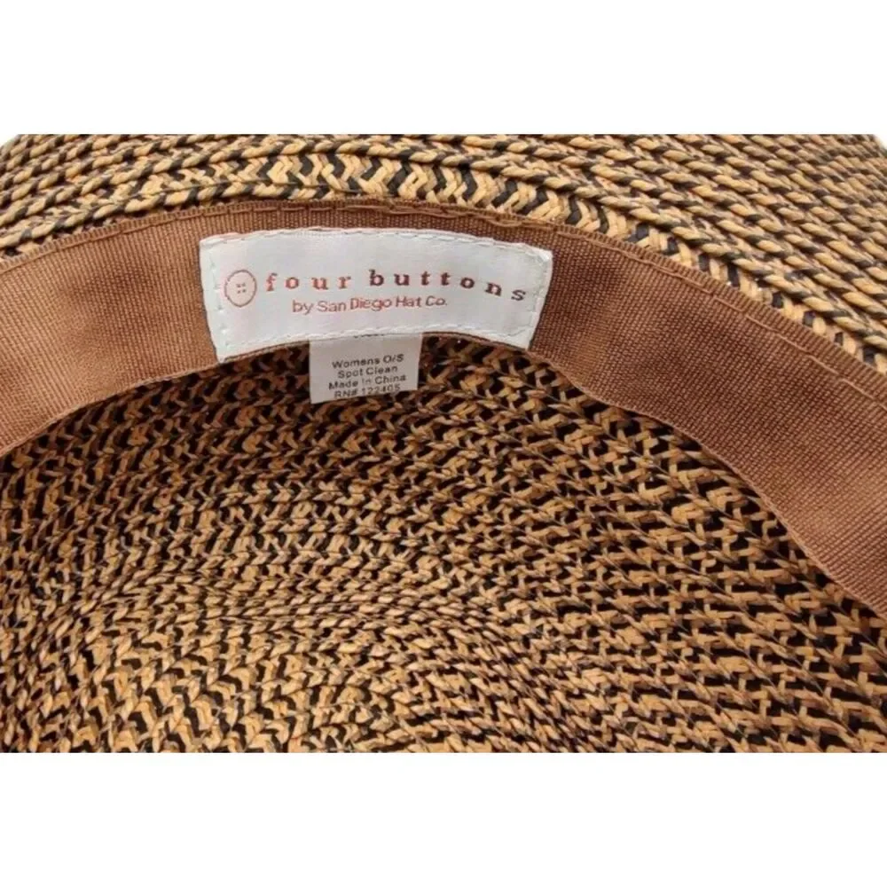 Four Buttons Spring Summer Floppy Woven Wide Brim Garden Sun Hat Beach Vacation